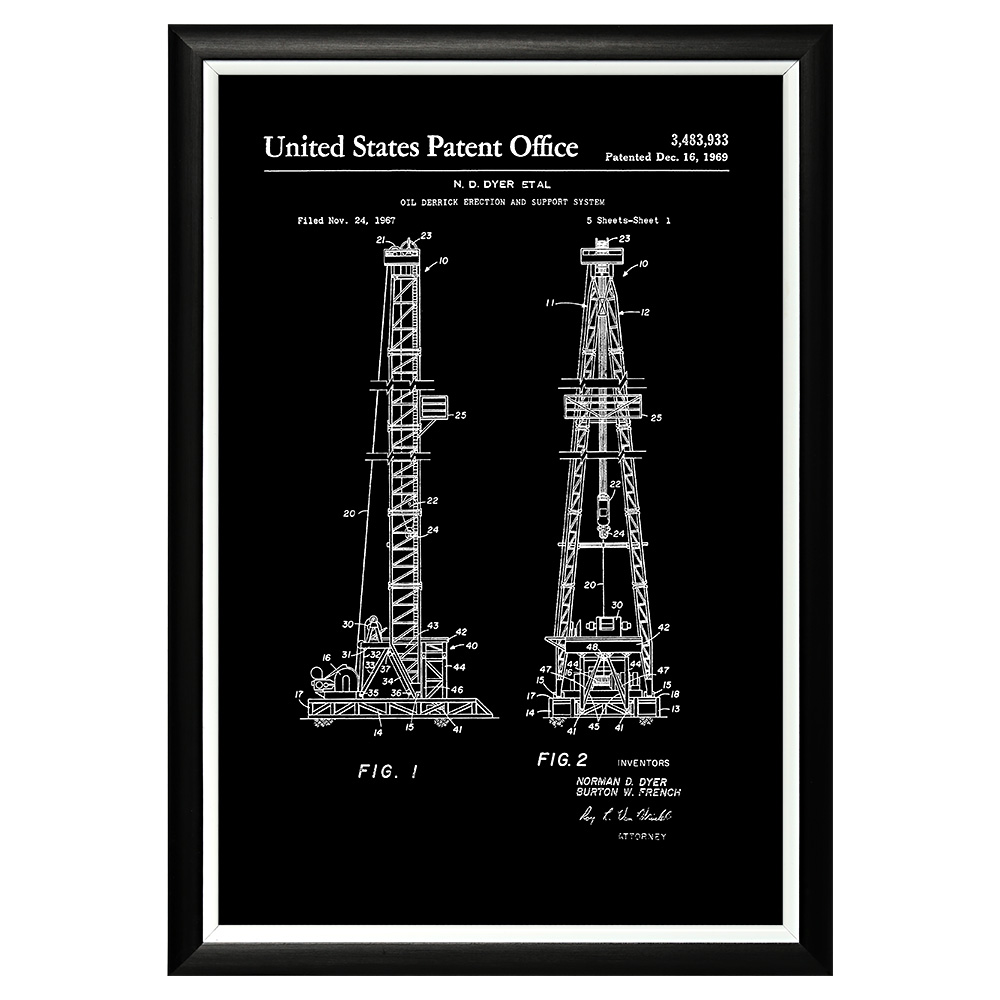 896521264_1818 Арт-постер «Патент на конструкцию нефтяной вышки, 1969» Object Desire 