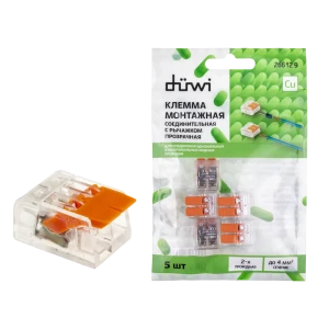 84509772 Клеммы соединительные монтажные с рычажком Duwi СМК 223-412 2-проводные 4мм² прозрачные 5шт 26612 9 STLM-1102142