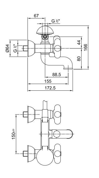 Настенный смеситель для ванны с ручным душем Fantini Rubinetti I BALOCCHI ARCH-00003504