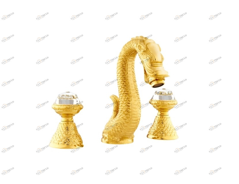 059201.E00.00 Раковина с тремя отверстиями и кристаллами Swarovski Золото 24К Mestre Dragon