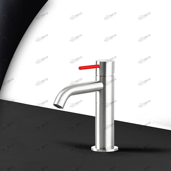 Смеситель для раковины сталь глянцевая с красной ручкой Toki Radomonte TKS1LCIL15