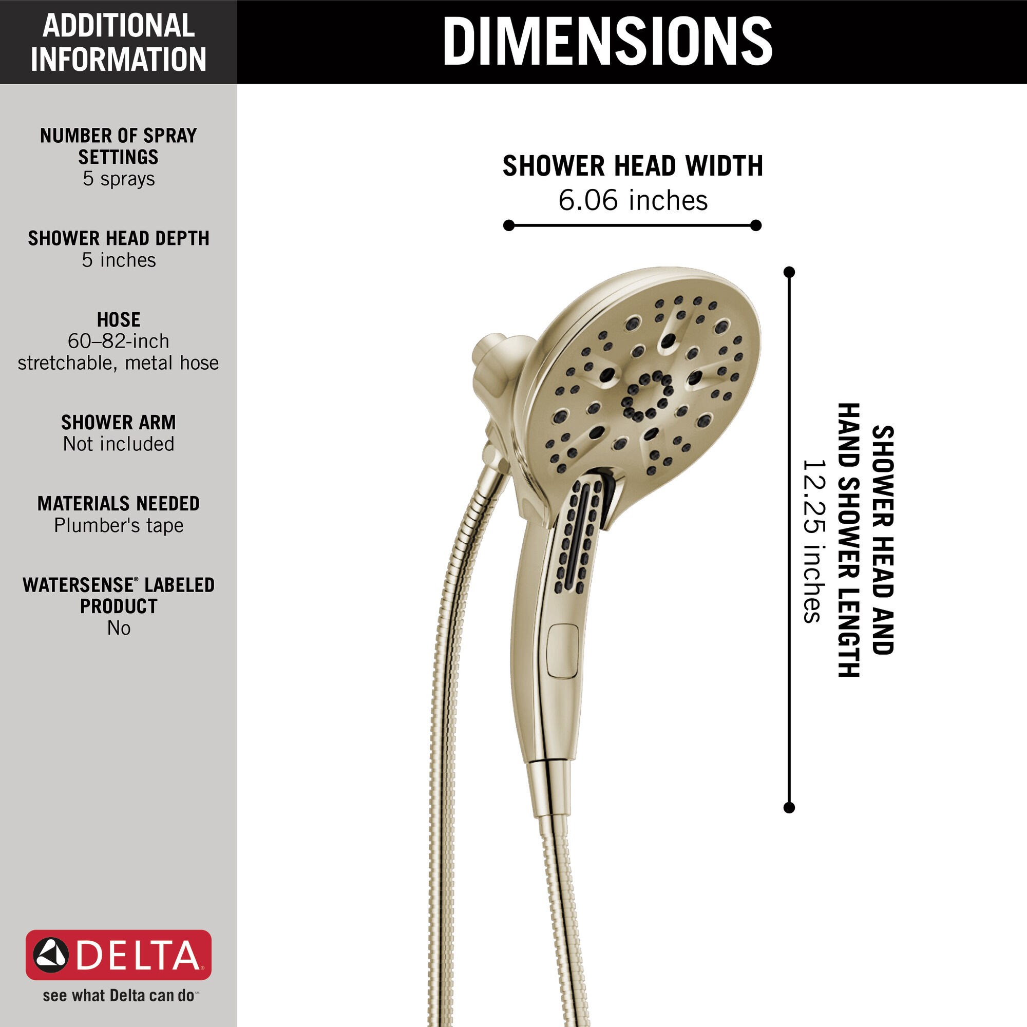 58620-PN25-PK In2ition® H2Okinetic® Душ два в одном с 5 настройками Delta Faucet Universal Showering Полированный никель  - Вид №13