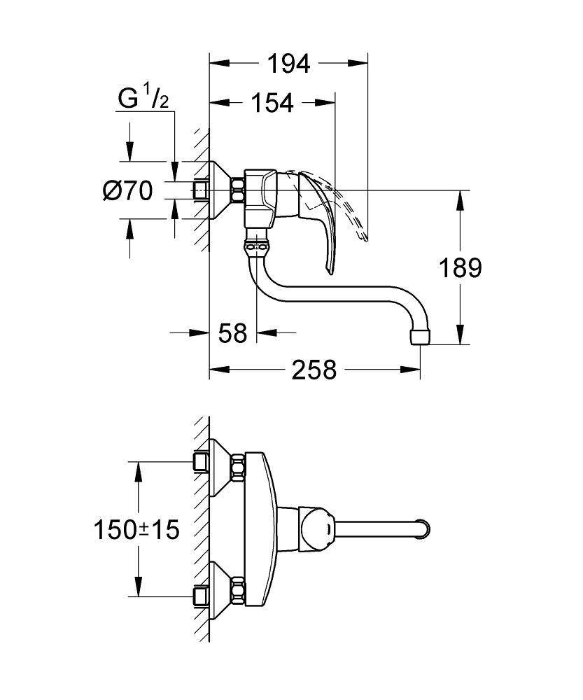 32224001 Смеситель для кухни Grohe Eurosmart хром - Вид №1