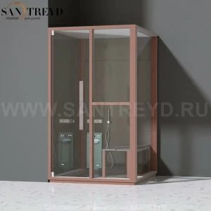 Effegibi H SMALL LO82030003 Комбинированная баня: хаммам и душ. Установка: в левый угол. Правая дверь. Мощность: 3 кВт макс. Размеры: длина 131 см, ширина 92 см. Отделка: матовый лакированный коричневый аллюминий и темный ламинат из керамогранита.
