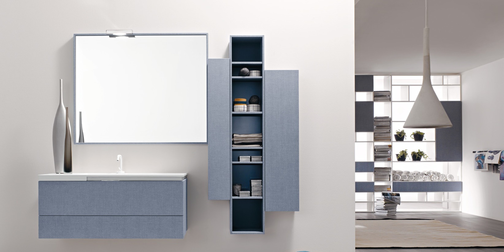 Комбинация ванной комнаты FLY104 в отделке COSMOS 108 Mineralmarmo / Denim Blu MILLDUE FLY - Вид №2