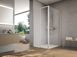 Стеклянная угловая душевая кабина с раздвижной дверью