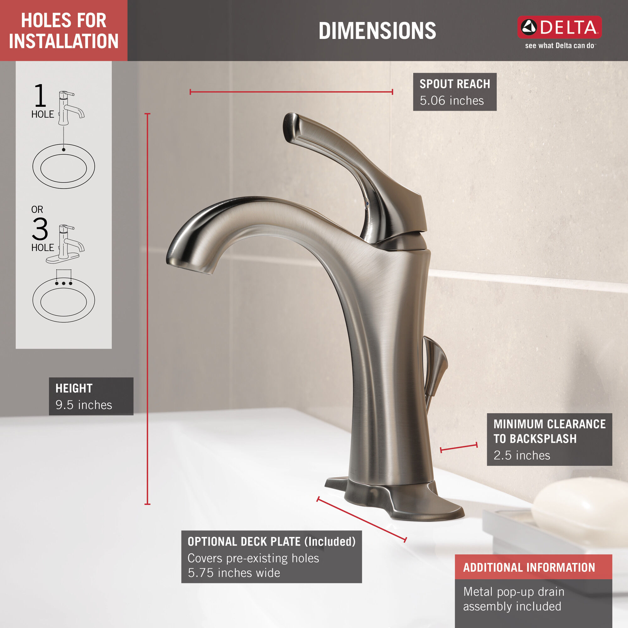 592-SS-DST Смеситель для ванной с одной ручкой Delta Faucet Addison Нержавеющая сталь  - Вид №2