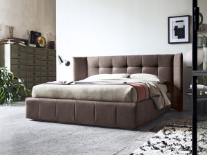 Двуспальная кровать для хранения ткани с капитонным изголовьем