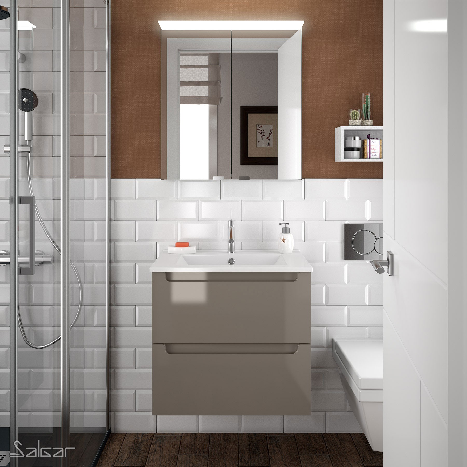 26677 SALGAR Мебель под умывальник MONTERREY 600 2 металлических ящика GLOSS TAUPE 598 x 540 x 450 мм Глянцево-серо-коричневый 