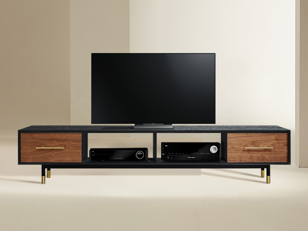 Тумба под телевизор с 2 открытыми полками американский орех Impala ACWD IMPALA 00-3981932 Коричневый;черный  - Вид №1