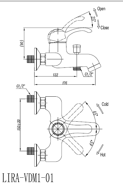 Смеситель для ванны и душа CEZARES LIRA-C-VDM1-02 - Вид №1