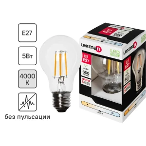 LEXMAN LED лампа E27 груша прозрачная 5Вт нейтральный свет 82991666