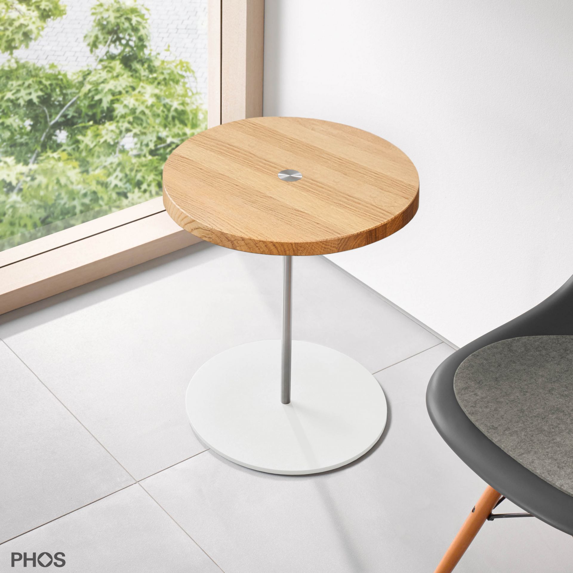 BT400-Eiche-BPW Приставной столик, высота 40 см, столешница из дуба, основание белое PHOS 