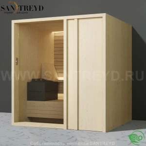 Effegibi YOKU.D80 BI.70200009 Био-сауна с правой дверью. Мощность: 9 кВт макс. Размеры: длина 202 см, ширина 180 см. Отделка: осина термообработанная