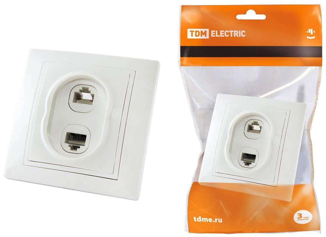 SQ1814-0023 Розетка компьютерная RJ45/телефонная RJ11 белая TDM Electric Таймыр