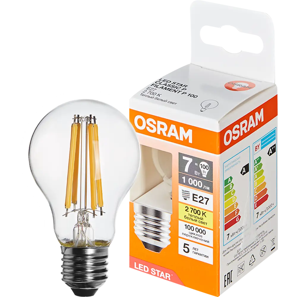 Лампа светодиодная Osram E27 7 Вт/827 теплый белый свет STLM-2166918