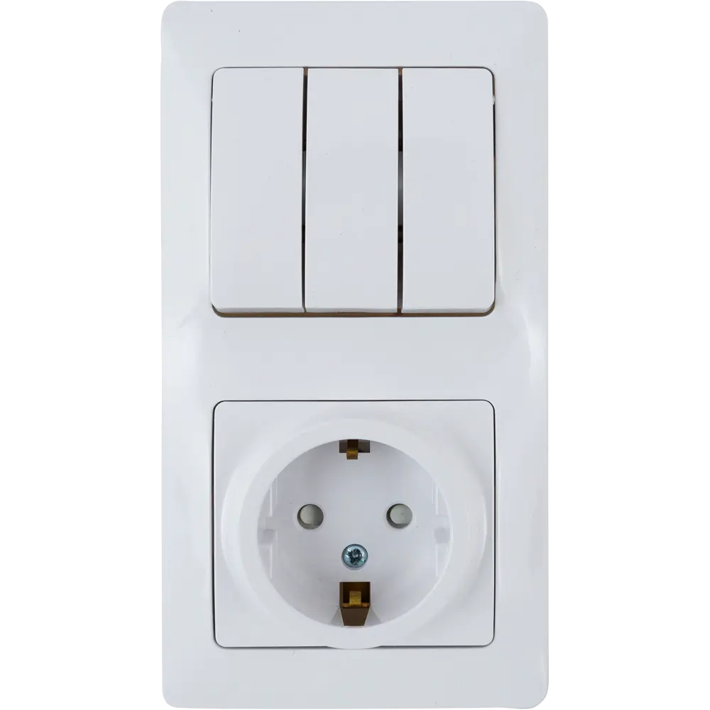 Schneider Electric Glossa — трёхклавишный выключатель с розеткой в белом глянце 82170746 STLM-0021045