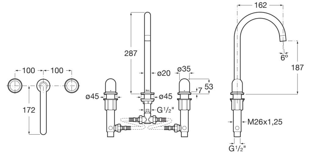 Смеситель для раковины с 3 отверстиями Roca Nu ARCH-00110240 - Вид №11