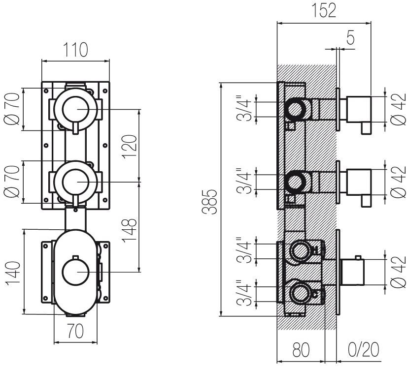 Radomonte Смеситель для душа из нержавеющей стали с переключателем на 3 отверстия Toox Txq55 - Вид №1
