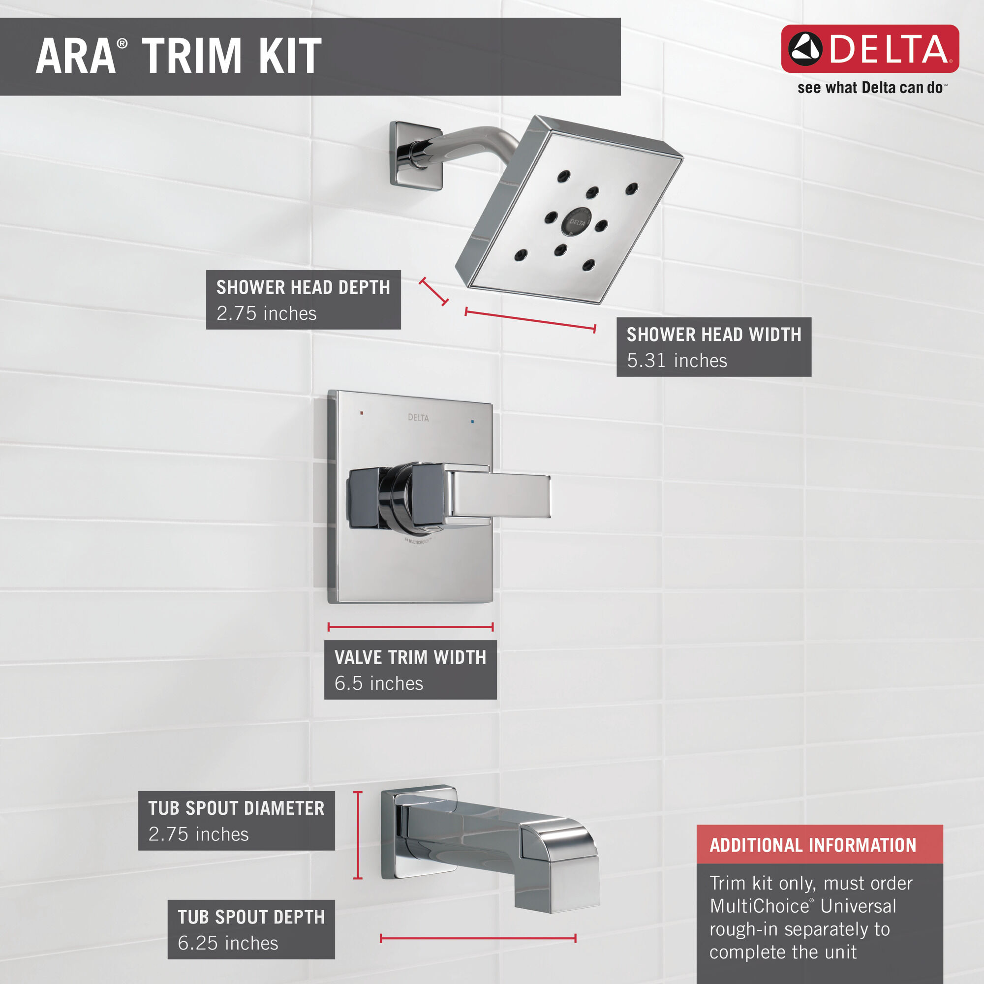 T14467 Monitor® 14 Series H2Okinetic® для ванны и душа Delta Faucet Ara Хром - Вид №4