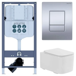 Комплект инсталляции Aquatek Pneumo N 49 с безободковым унитазом Aquatek Квадро клавиша Aquatek Pnn-0000003 серая