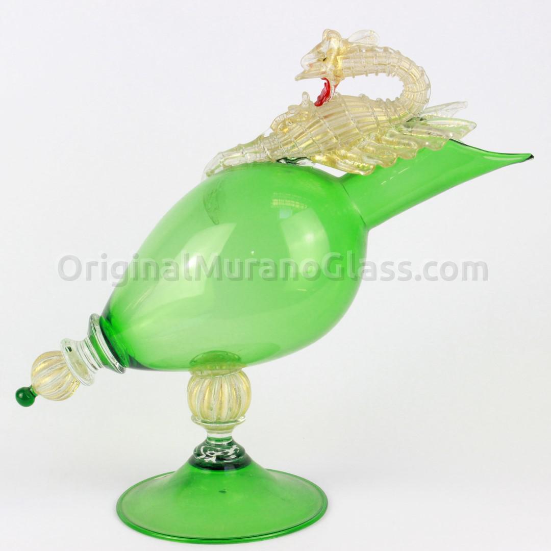 1381 ORIGINALMURANOGLASS Зеленый бокал с Драконом - Calice verde con Drago - муранское стекло  см  - Вид №1