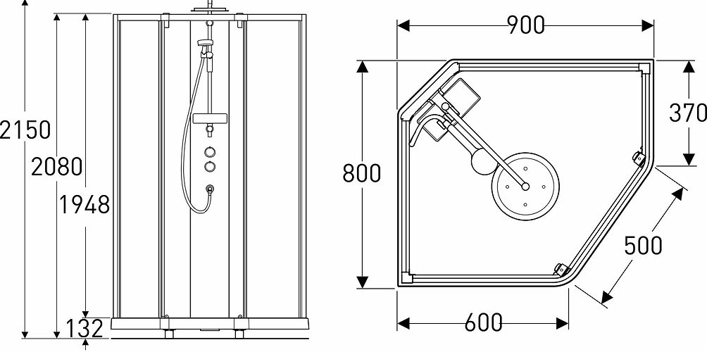 558.203.00.2 IDO Showerama 10-5 900x800 Pentagon Comfort, IDO Showerama framglas пятиугольник, vita profiler / klart glas, 900x800 мм  - Вид №1