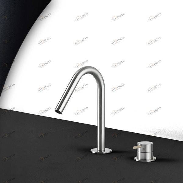 Смеситель для раковины сталь матовая с бежевой ручкой Toki Radomonte TKI30SCIL28