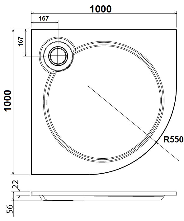 Поддон для душа CEZARES TRAY-S-R-100-550-56-W из искусственного мрамора  - Вид №1