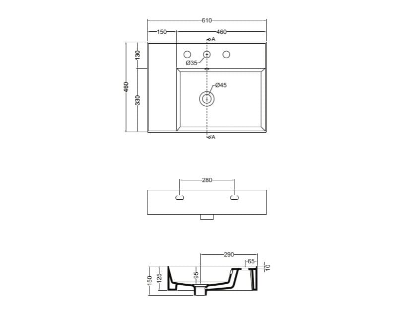 Прямоугольная керамическая раковина с переливом COLAVENE Квадратная ARCH-00022012 - Вид №2