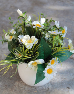 3846 708 a3 Букет цветов из шелка, в горшке, 21 см, бело-зеленый H-andreas