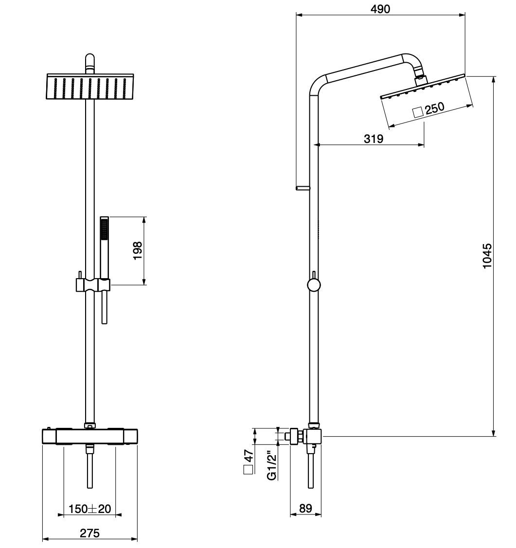 Термостатическая душевая колонка с ручным душем GATTONI Kubik ARCH-00085199 - Вид №1