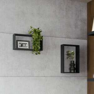 Полка настенная Spaceo 45x27 см/40x22 см МДФ цвет чёрный 2 шт 82877494 STLM-2157978