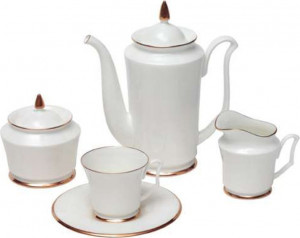 81318 Императорский фарфоровый завод Сервиз кофейный ИФЗ "Золотая лента" на 6 персон 15 предметов, ф.Юлия Фарфор костяной