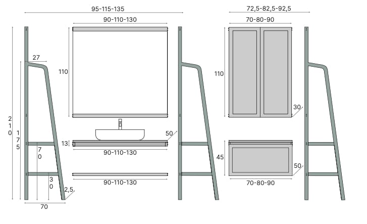 Напольная раковина из ясеня с зеркалом Gaia Mobili Contemporary ARCH-00003243 - Вид №6
