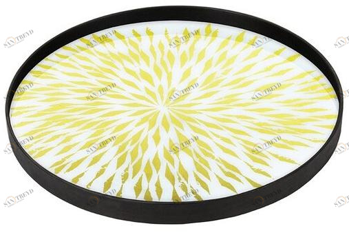 Ethnicraft Круглый поднос из дерева и стекла Gilded layers 20421