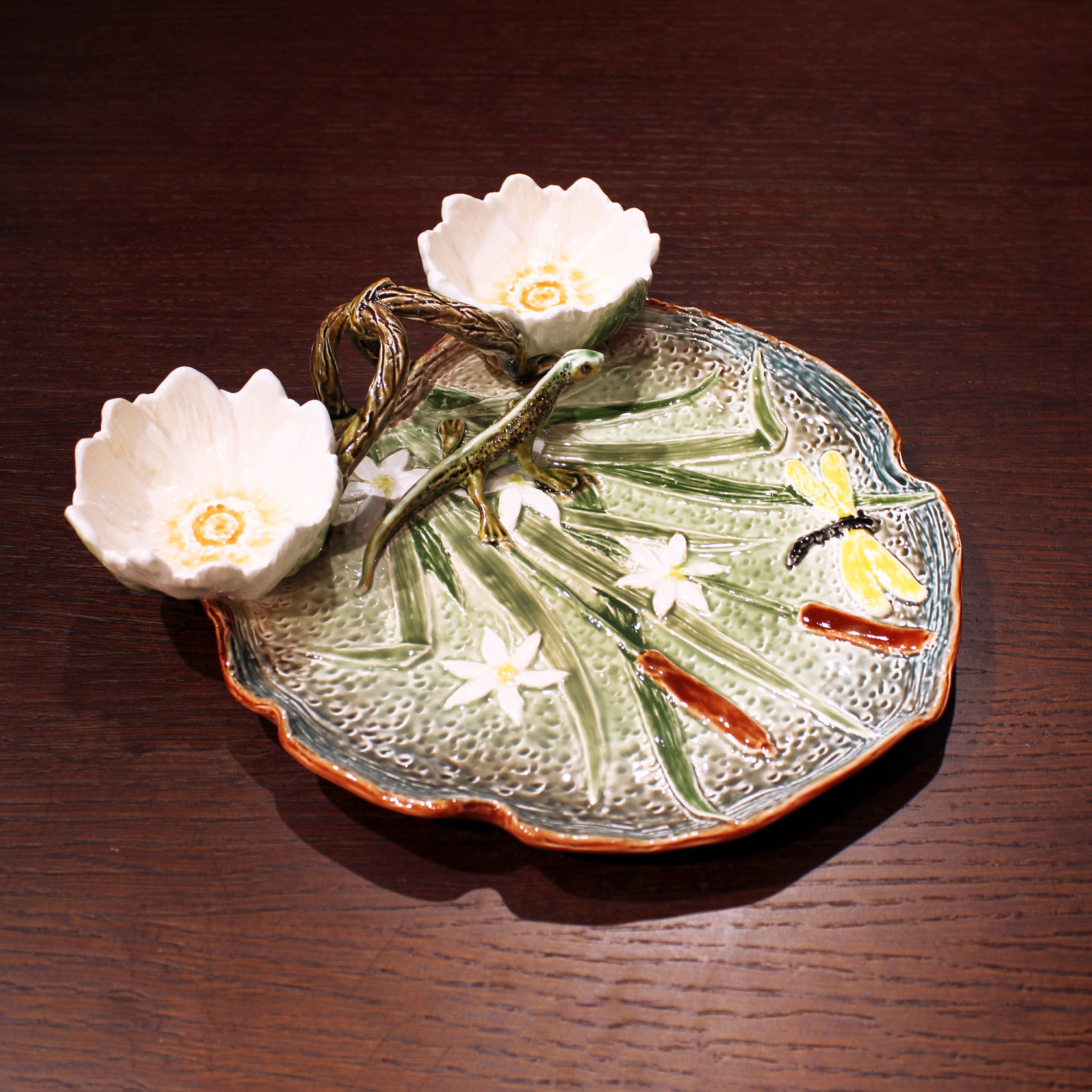 Блюдо для закусок (с двумя кувшинками) Бирюза/Салатовый PROVANSFAIENCE sun-id-994771 - Вид №11