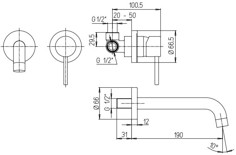 Paini Cox 78PQ208 смеситель встраиваемый для раковины  - Вид №2
