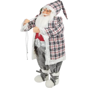 Фигурка декоративная «Дед Мороз шуба в клетку», 80 см, пластик, цвет белый/красный