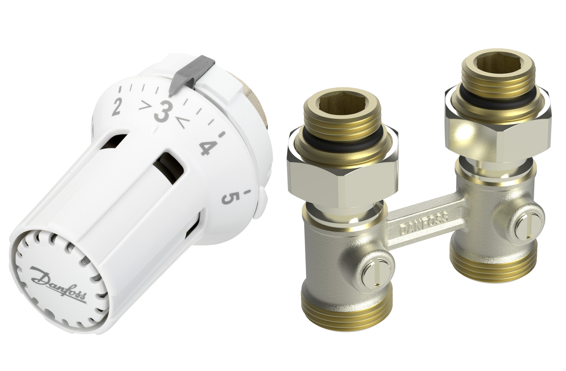 Danfoss Комплект RLV-KB/RTRW-K для радиаторов с нижним подключением (М30 х 1,5) RLV-KB 15 + RTRW-K, 1/2 Угловой 013G7234  - Вид №2