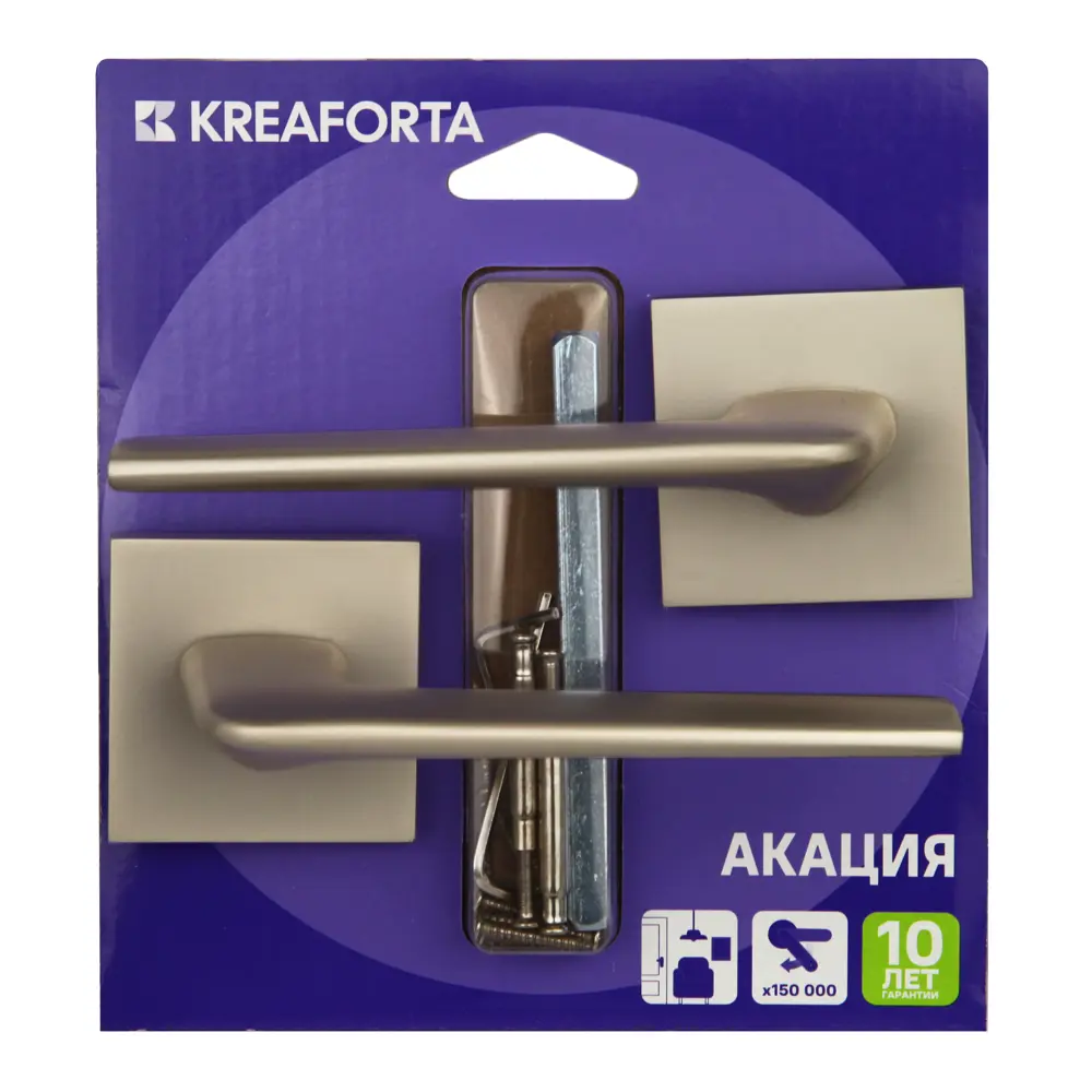 Дверная ручка на розетке KREAFORTA Акация без запирания цвет никель 89450131 STLM-2044743  - Вид №3