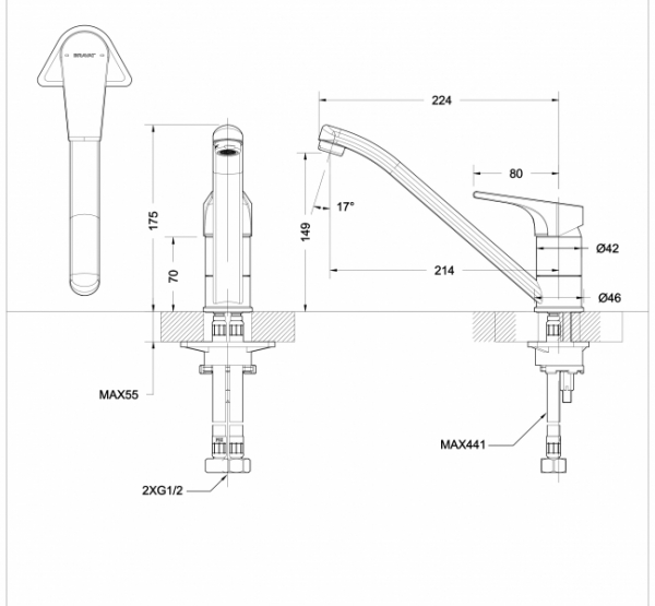 Смеситель для кухни низкий с изливом 220мм VEGA F7119177CP-1 bravat - Вид №1