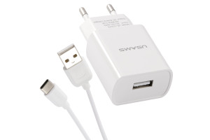 18734334 Сетевое зарядное устройство 1 USB T18 2,1A + кабель Type-C 1m УТ000027073 USAMS