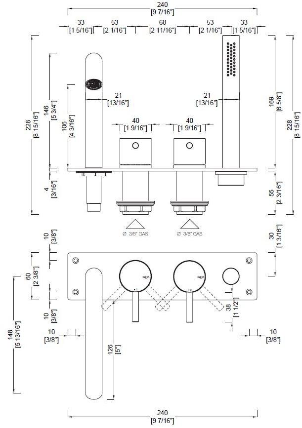 RIFRA Комплект для ванны из нержавеющей стали с ручным душем Forty 1210111/2 - Вид №1