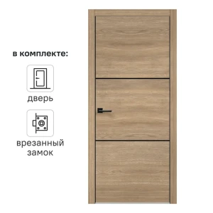 Дверь межкомнатная глухая Канзас 2 Веллдорис 80x200 см ПВХ цвет дуб европейский красный с замком 83577971 STLM-2165500