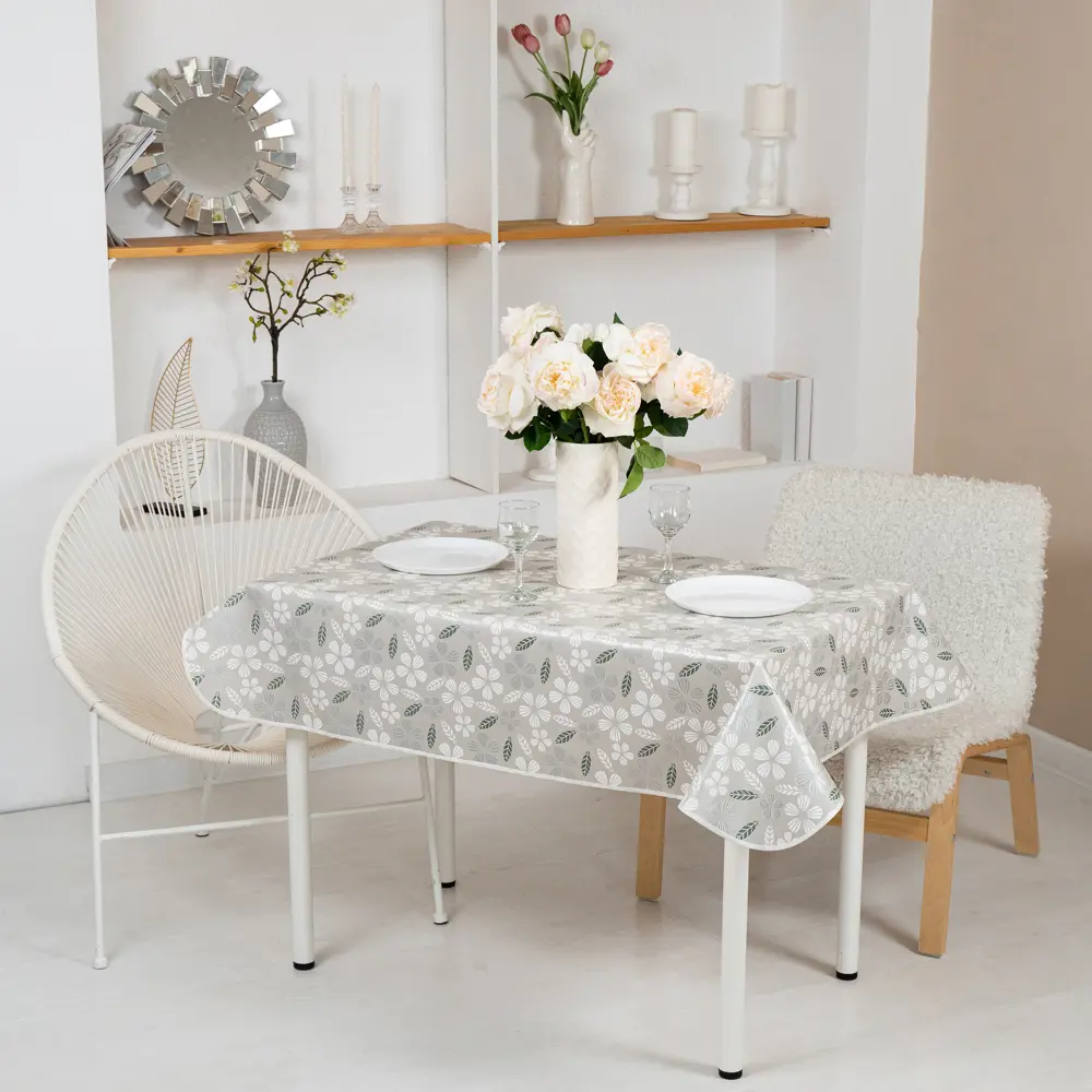 Скатерть Лепестки 135x160 см цвет серый Santreyd STLM-2209847