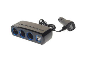 16254334 Разветвитель прикуривателя на 3 гнезда+2 USB с подсветкой BLACK 12-24V AB-54401 Автостоп