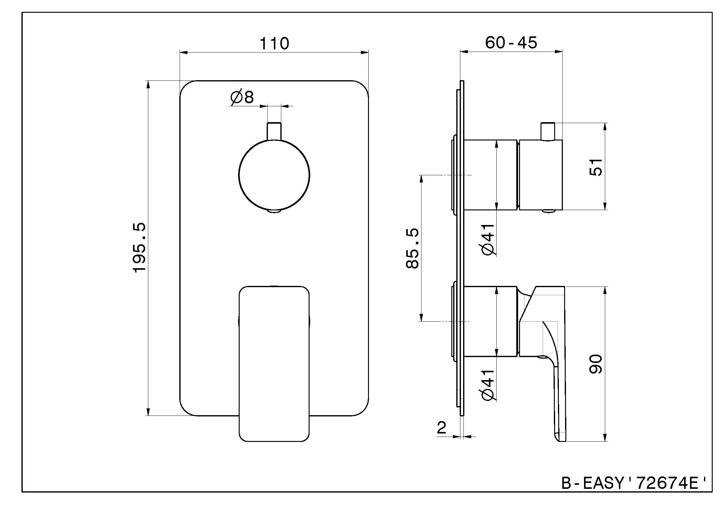 Встраиваемый однорычажный смеситель для душа с переключателем Newform B-EASY ARCH-00044347 - Вид №2
