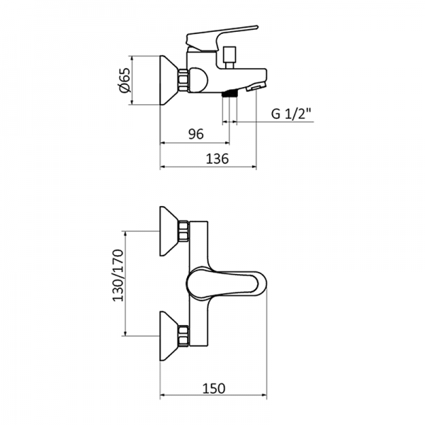 35164320 BASIC Черный смеситель ванна-душ Черный GRB MIXERS E-PLUS - Вид №1