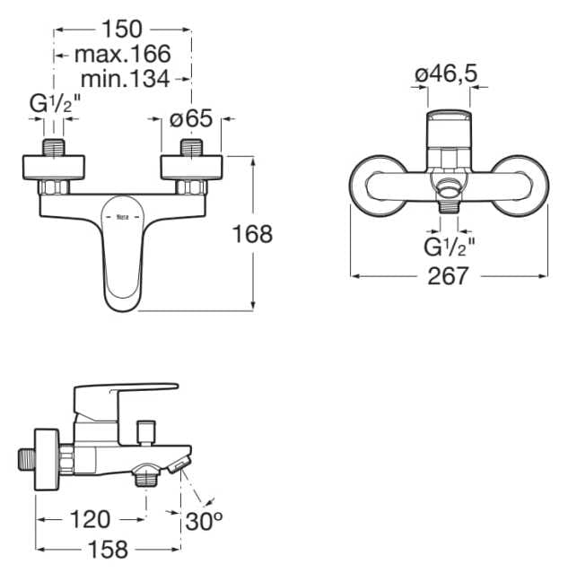 Латунный внешний смеситель для ванны с ручным душем Roca Victoria Plus ARCH-00075080 - Вид №6